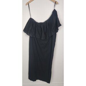 POMANDER PLACE Women's Sz. XL Black Linen Blend One Shoulder Midi Dress
